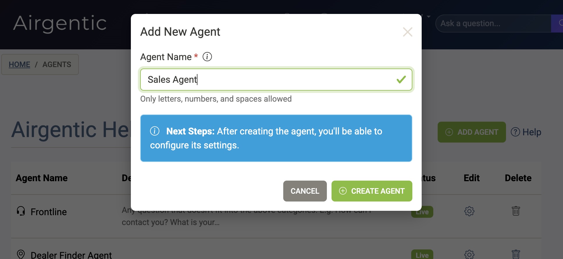 Add New Agent modal